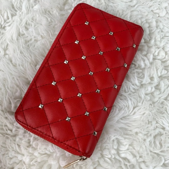 Handbags - Red Studded Full Zip Womens 12 Card Wallet